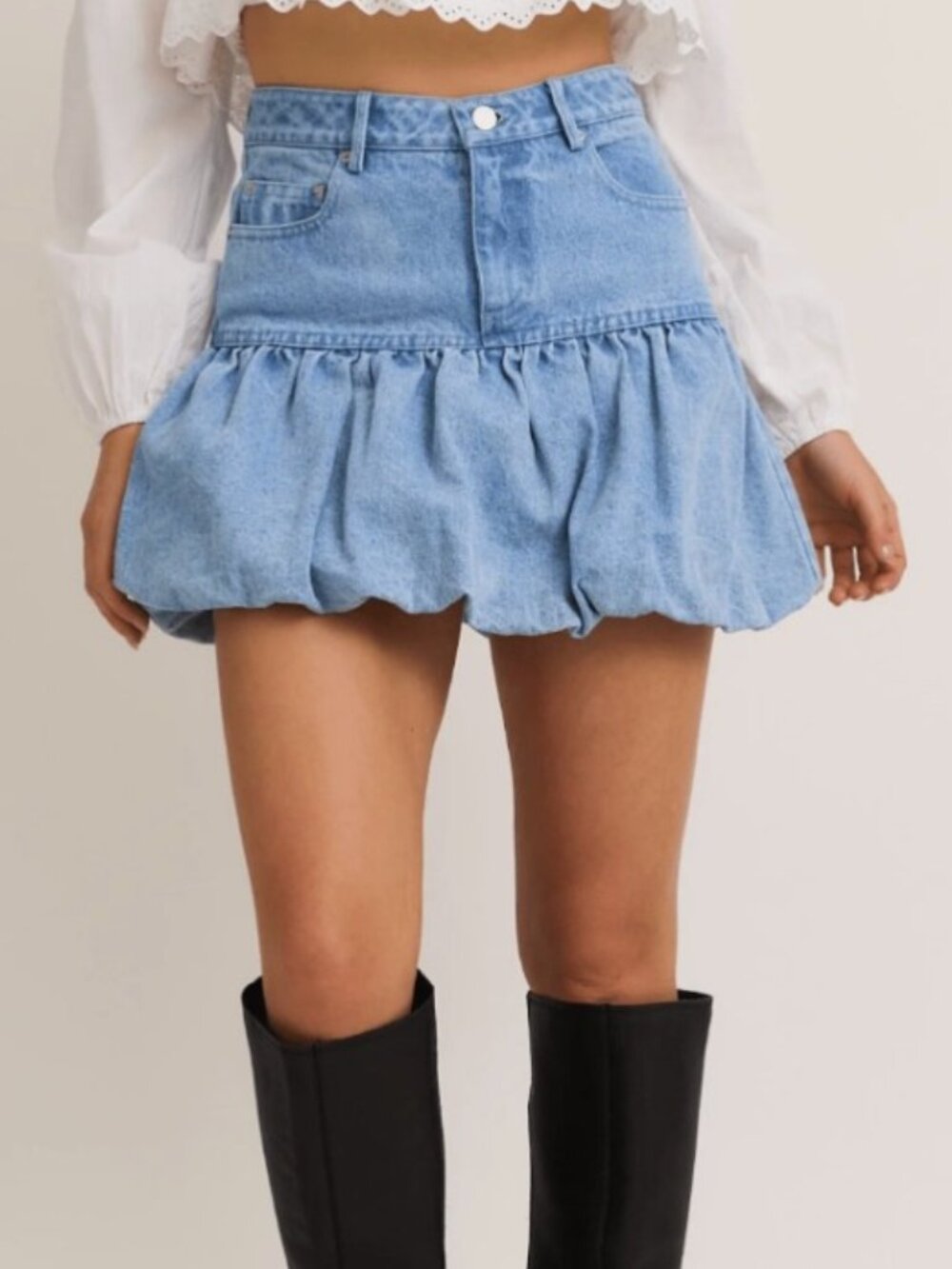 Le Lis Puff Hem Denim Mini Skirt Bubble Hem Trendy Denim 💙